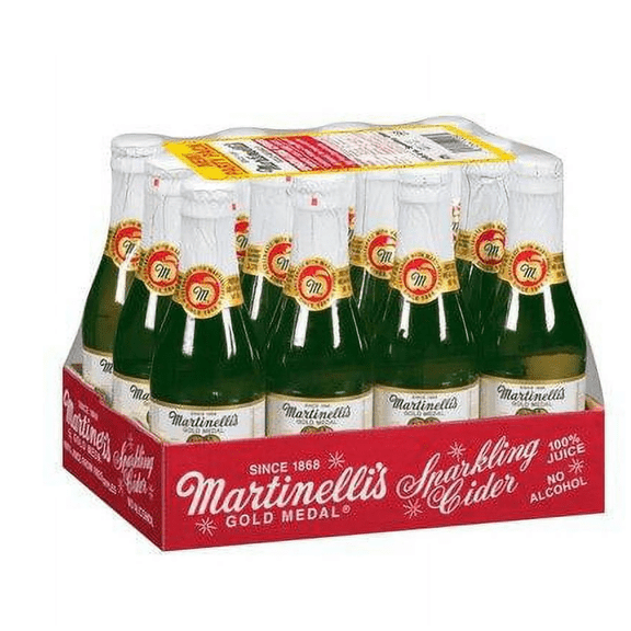 Martinelli's Gold Medal Sparkling Apple Cider 12 Pack 8.4 oz Glass Bottles Premium Non Alcoholic Beverage