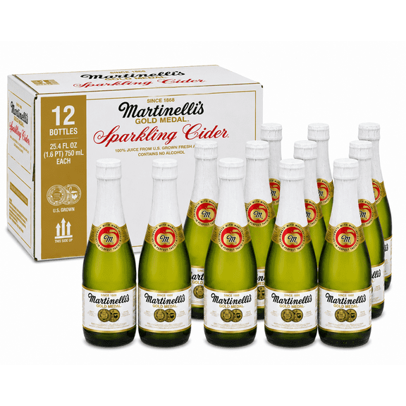 Martinelli's Gold Medal Sparkling Apple Cider, Apple Juice, 25.4 fl oz Glass Bottles, 12 Count Pack