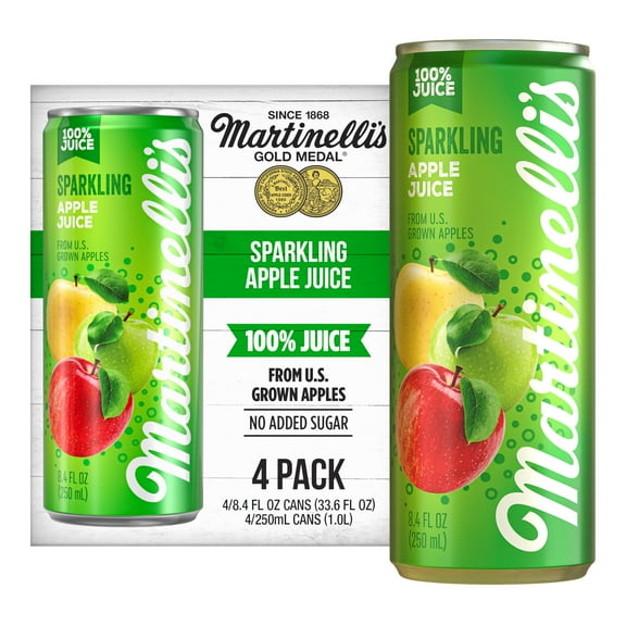 Martinelli's Gold Medal Sparkling Apple Juice with 100% Juice, 8.4 fl oz, 4 Pack Cans