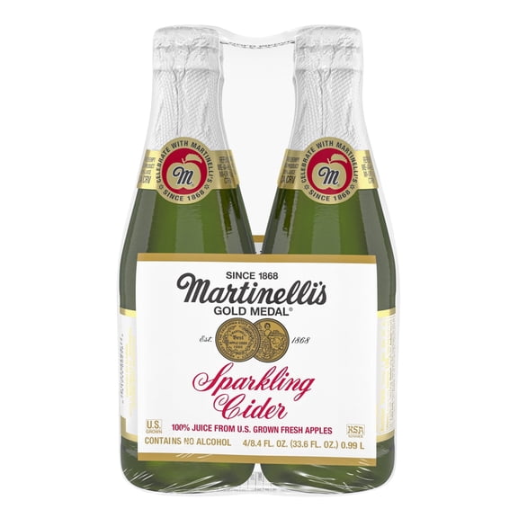Martinelli's Sparkling Apple Cider, 8.4 fl oz Glass Bottle, 4 Count