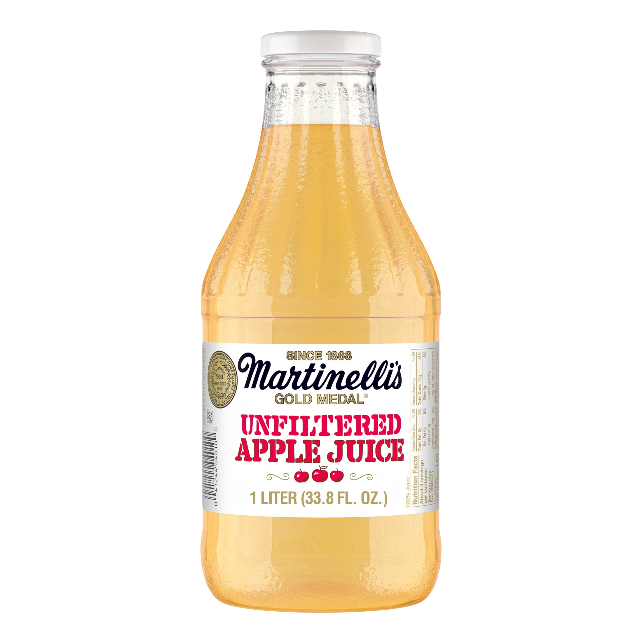 Martinelli's Unfiltered Apple Juice, Multi-Serve Glass Bottle, 1 Liter