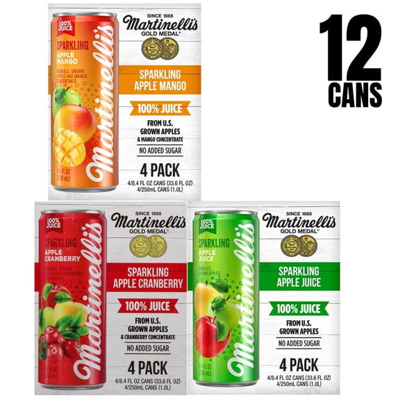 Martinellis Sparkling Juice Trio Variety 12Pack, 3 Flavors, 8.4floz Cans
