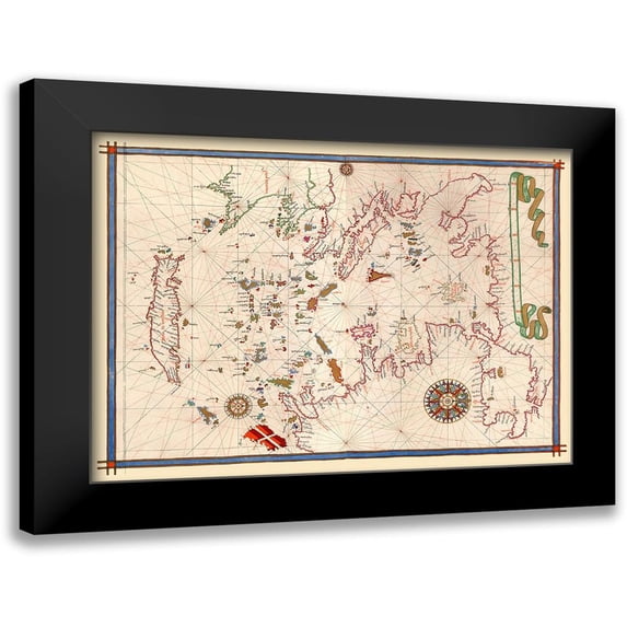 Martines 14x11 Black Modern Framed Museum Art Print Titled - Mediterranean Sea Ports - Martines 1587