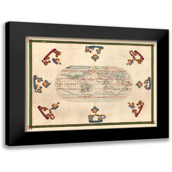 Martines 24x19 Black Modern Framed Museum Art Print Titled - World Map - Martines 1587