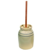 Martinez Pottery Butter Churn, Hand-Turned Stoneware Dasher-Style Churn, Natural Stone Color with Blue Stripes, 3 Gallon