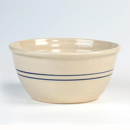 Martinez Pottery Heritage Blue Stripe Stoneware Mixing Bowl Hand Turned 16"