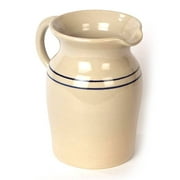 Martinez Pottery Stoneware Pitcher Vase, Natural with Blue Stripe Country Decor, Medium