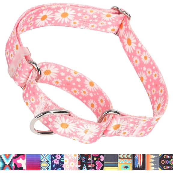 Martingale Collar for Dogs, No-Slip Escape Proof Choke No Pull Cinch Soft Nylon Dog Training Collars Adjustable Small Medium Lar Breed Pet Pink Daisy M