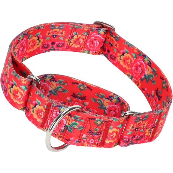 Martingale Dog Collar 1.5 Width Heavy Duty Adjustable Training with Stylish Red Floral Design Secure Fit for Medium & Lar Dogs Perfect Walking, Hunting Outdoor Adventures M