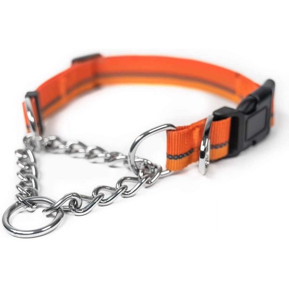 Martingale Dog Collar 2.0 | Trainer Approved Limited Slip Collar with Stainless Steel Chain & Heavy Duty Buckle - Modified Cinch for Gentle & Effective Pet Training - Large, Orange