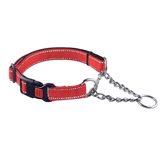 Martingale Dog Collars, Reflective Nylon Collar with Stainless Steel Chain, Adjustable Walking Training Dog Collars with Quick Release Buckle, Suitable for Small Medium Large Dogs