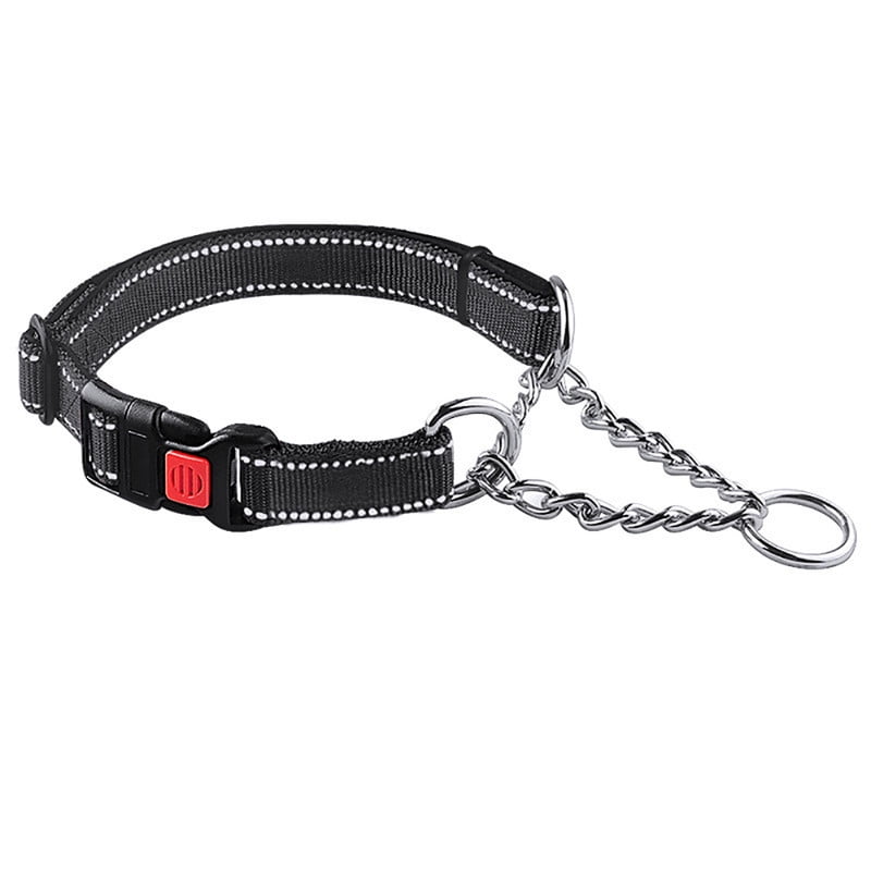 Martingale Dog Collars, Reflective Nylon Collar with Stainless Steel Chain, Adjustable Walking Training Dog Collars with Quick Release Buckle, Suitable for Small Medium Large Dogs