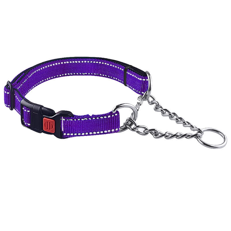 Martingale Dog Collars, Reflective Nylon Collar with Stainless Steel Chain, Adjustable Walking Training Dog Collars with Quick Release Buckle, Suitable for Small Medium Large Dogs