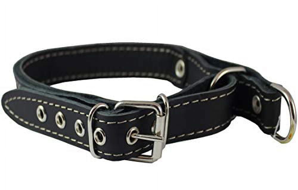 Martingale High Quality Genuine Black Double Ply Leather Dog Collar Choker Medium to Large Fits 17.5"-21" Neck.