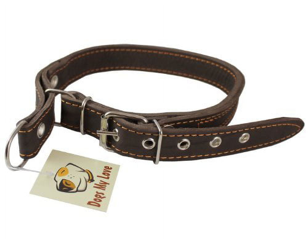 Martingale High Quality Genuine Brown Double Ply Leather Dog Collar Choker Medium to Large Fits 17.5"-21" Neck.