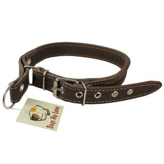 Martingale High Quality Genuine Brown Double Ply Leather Dog Collar Choker Medium to Large Fits 17.5"-21" Neck.