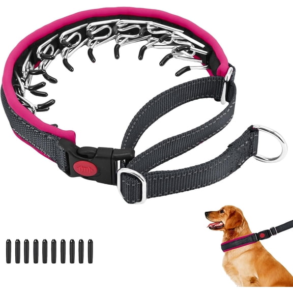Martingale No Pull Dog Collar for Lar Medium Small Dogs, Heavy Duty Nylon Reflective Adjustable Anti Slip with Buckle Training Walking M Hot Pink