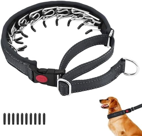 Martingale No Pull Dog Collar for Large Medium Small Dogs, Heavy Duty Nylon Reflective Adjustable Anti Pull Slip Collar with Buckle for Training Walking L Black Black