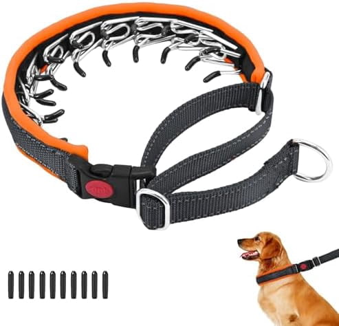Martingale No Pull Dog Collar for Large Medium Small Dogs, Heavy Duty Nylon Reflective Adjustable Anti Pull Slip Collar with Buckle for Training Walking M Black Orange