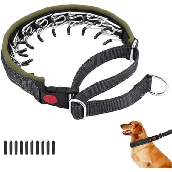 Martingale No Pull Dog Collar for Large Medium Small Dogs, Heavy Duty Nylon Reflective Adjustable Anti Pull Slip Collar with Buckle for Training Walking S Black Army Green