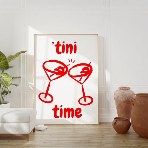 Martini Bar Art Cocktail Poster Trendy Bar Cart Wall Art Red Drinks Decoration Sign, Unframed Paper Poster 16x20in