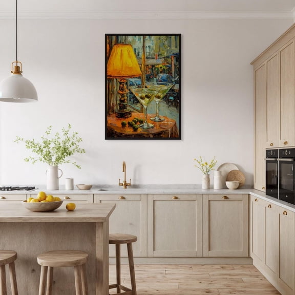 Martini Bar Scene Wall Art, Cozy Impressionist Lounge Decor, Unframed Paper Print Size 8x12