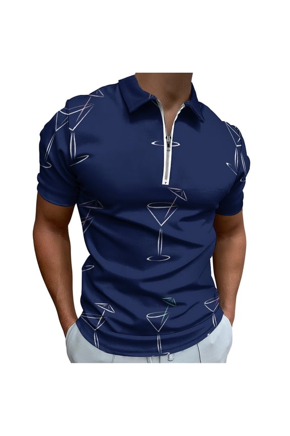 Martini Cocktail Glass Men Zipper T-shirt Summer Casual Short Sleeve T-shirt Top