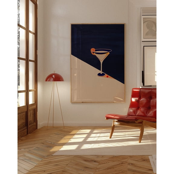 Martini Cocktail Print, Retro Bar Cart Decor, Unframed Paper Poster 8x10in