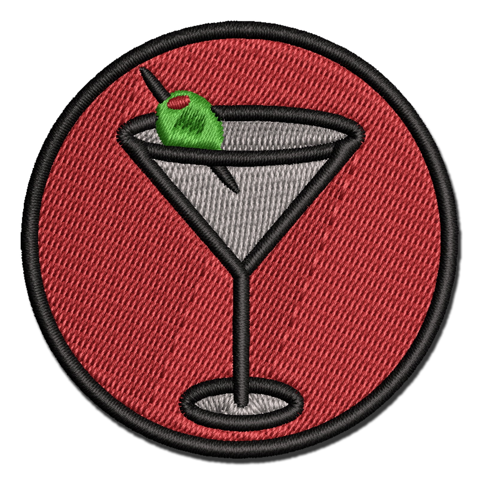 Martini Cocktail with Olive Applique Multi-Color Embroidered Hook & Loop Patch - 3.5 Inch Large