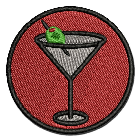 Martini Cocktail with Olive Applique Multi-Color Embroidered Iron-On Patch - 3 Inch Medium