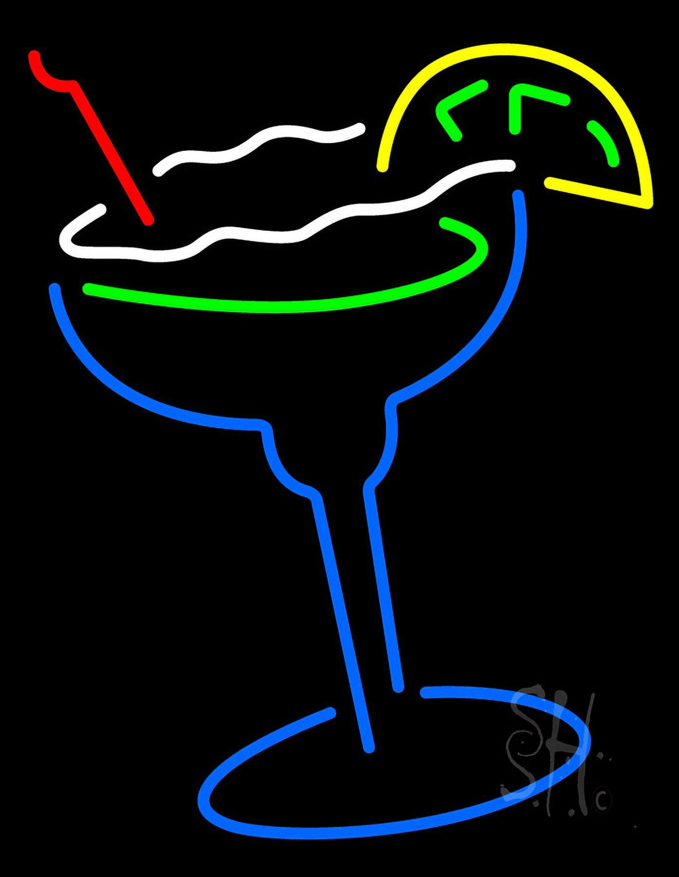 Martini Glass LED Neon Sign 19 x 15 - inches, Clear Edge Cut Acrylic ...