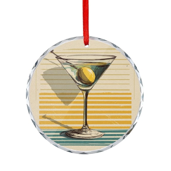 Martini Glass Retro Cocktail Ornament Ice Tea Cocktail Ingredients Round Glass Hanging Ornament Xmas Decor Indoor Home Holiday Party Gifts