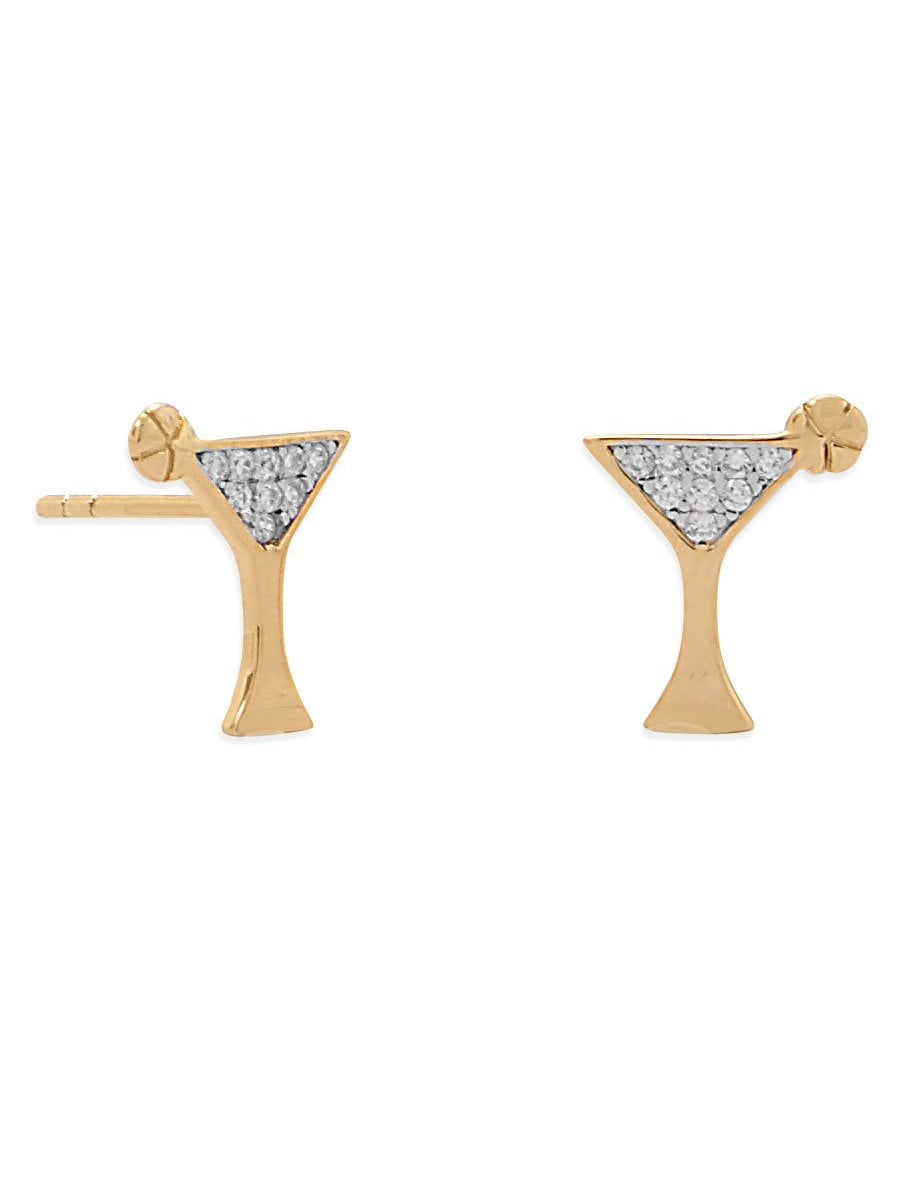 Martini Glass Stud Earrings Cubic Zirconia CZ Post Gold-plated Sterling Silver Martini Glass Stud Earrings Cubic Zirconia CZ Post Gold-plated Sterling Silver