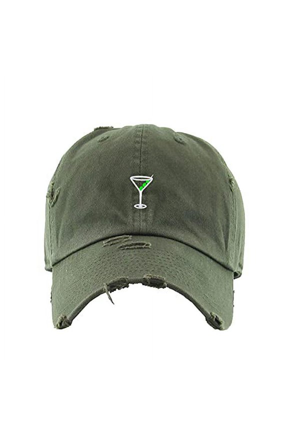 Martini Glass with Olive Vintage Baseball Cap Embroidered Cotton Adjustable Distressed Dad Hat