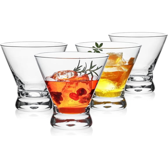 Martini Glasses Set of 4, 8oz Stemless Martini Cocktail Glasses for Margarita, Cosmopolitan, Manhattan, Home Bar, Gimlet, Pisco Sour, Brandy, Crystal Clear