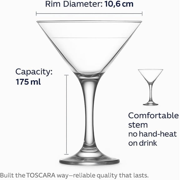 Martini Glasses Set of 6  8 oz Crystal Clear Cocktail Glasses for Espresso| Coupe, Martini, Cosmopolitans, Manhattan, Mocktails, Margarita, Stemless Gift Set Glassware for Home Bar & Party