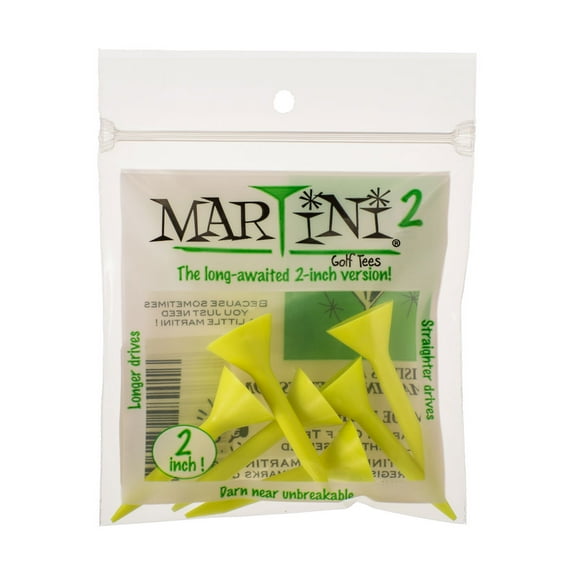 Martini Golf Tees 2" Tees Unbreakable, Yellow 5 Pack
