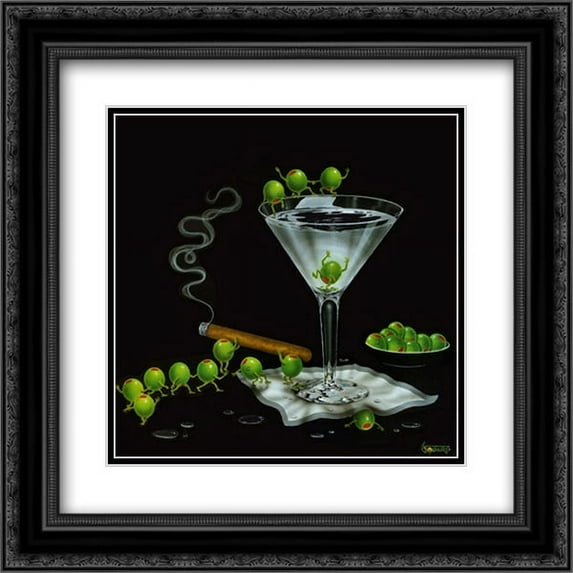 Martini Limbo 2x Matted 16x16 Black Ornate Framed Art Print by Michael Godard