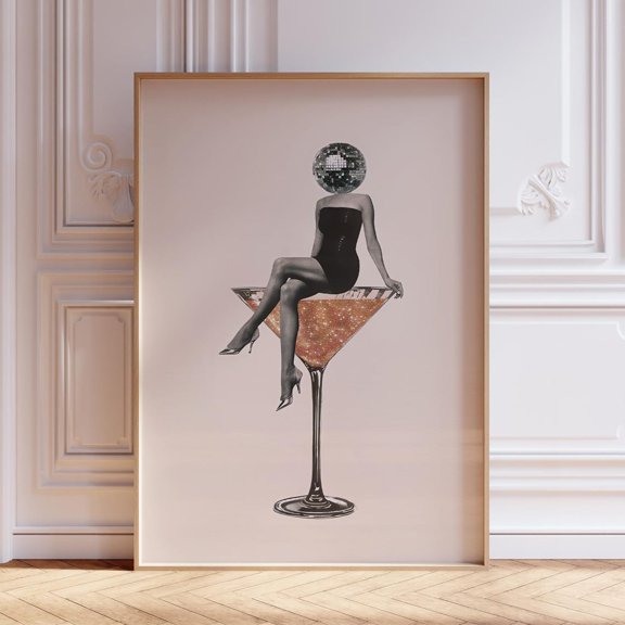 Martini Martini Cocktail Disco Ball Head Disco Ball Head Kitchen Dining Room Cafe Bar Wall Decor Unframed Paper Print