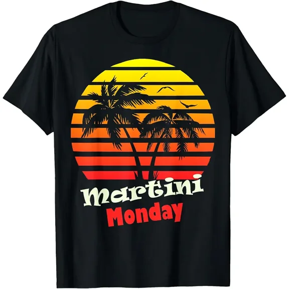 Martini Monday 80s Summer Beach Palm Tree Sunset Men Women T-Shirt