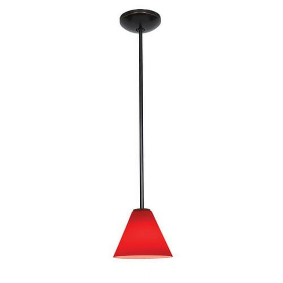 Martini Oil Rubbed Bronze Fluorescent One-Light Rod Mini Pendant with Red Glass