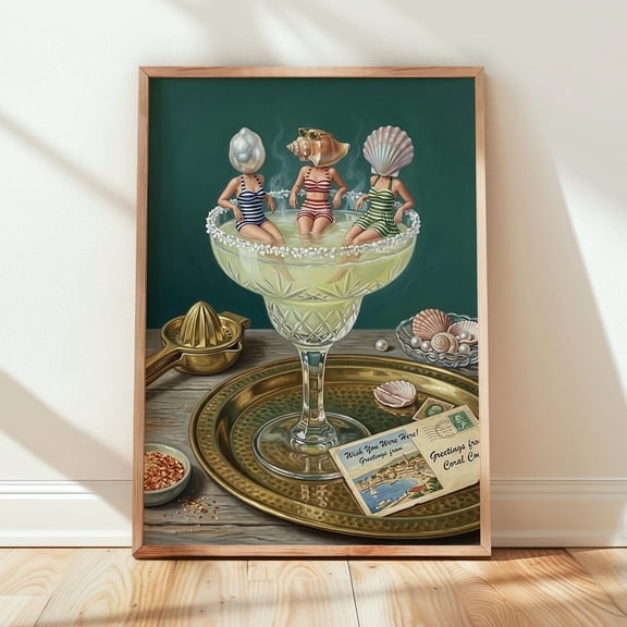 Martini Pearls Surreal Cocktail Wall Art Decor Unframed Paper Print