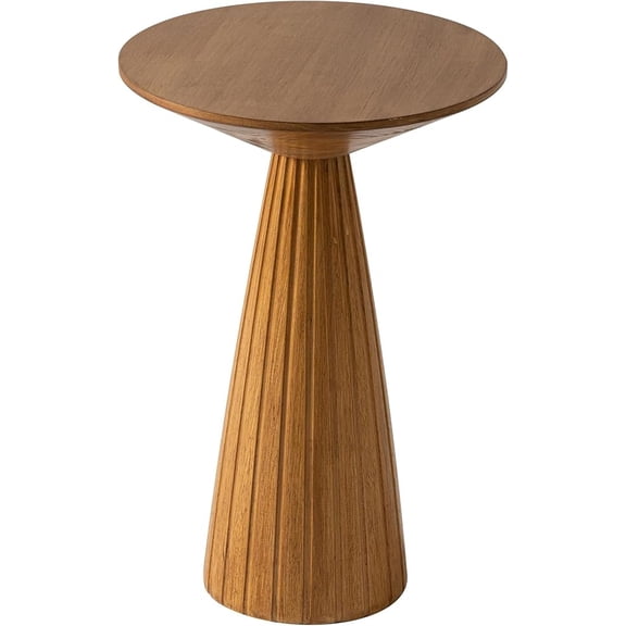Martini Pedestal Table, Small End Table - Drink Stand with Round Wood TableTop & Modern Textured Finish for Small Spaces, Walnut