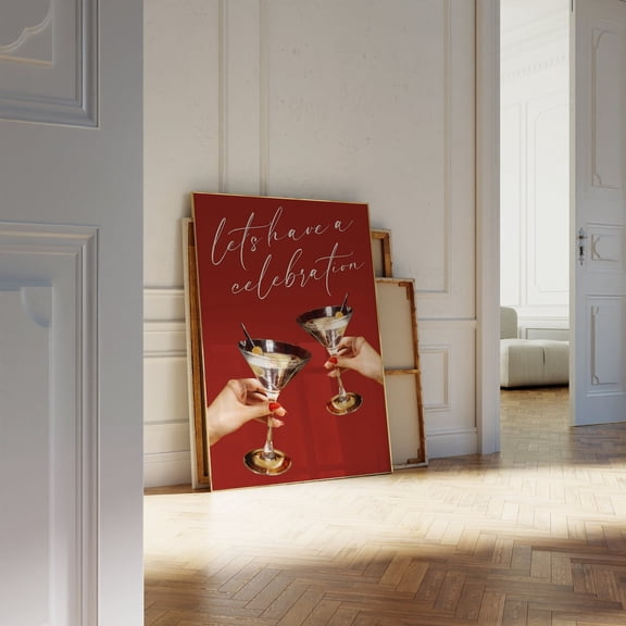 Martini Poster, Let's have a celebration Quote Poster, Fancy Glass Martini Poster Wall Art, Trendy Retro 90s Vintage Poster, Cocktail Party Poster, Size 16x24 UNFFRAMED F03.1.7l3039