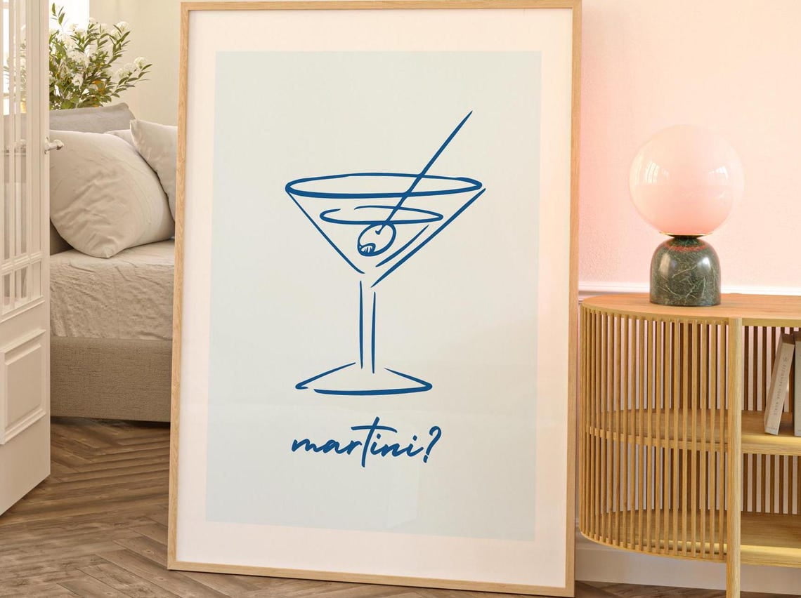 Martini Print Bar Art Print Minimalist Cocktail Poster Purple Bar Cart ...