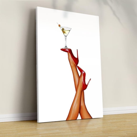 Martini & Red Heels Vintage Art Print Cocktail Bar Cart Wall Art Minimalist Stylish Decor for Home Dorm