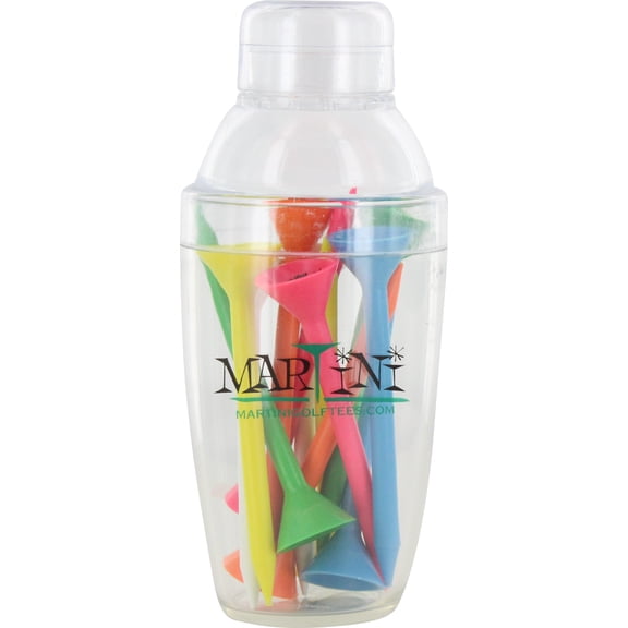 Martini Golf Mini Shaker with 3-1/4" Durable Plastic Tees 12-Pack of Assorted Colors