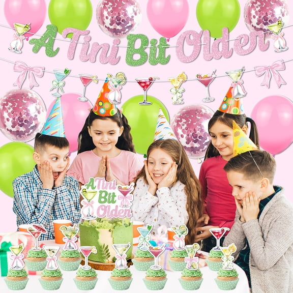 Martini Theme Party Cocktail Holiday Party Decoration Set, Balloon Banner Supplies, Celebration Cakes Topper Card, 32Pcs/set