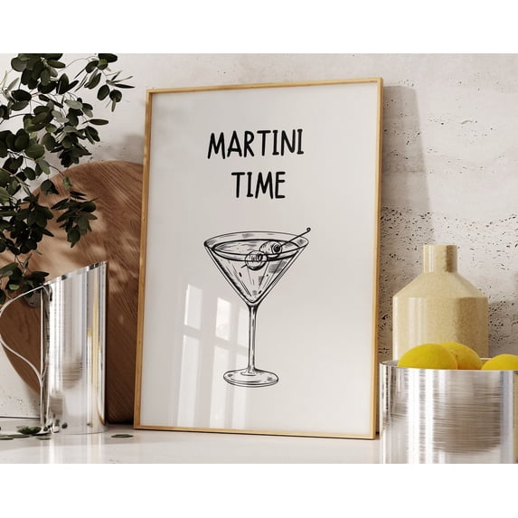 Martini Time Print, Bar Art Print, Minimalist Cocktail Art Poster, Aesthetic Bar Cart Decor, Trendy Wall Art, Retro Drinks Poster Wall Art, Modern Wall Decor, 12x18 UNFRAMED