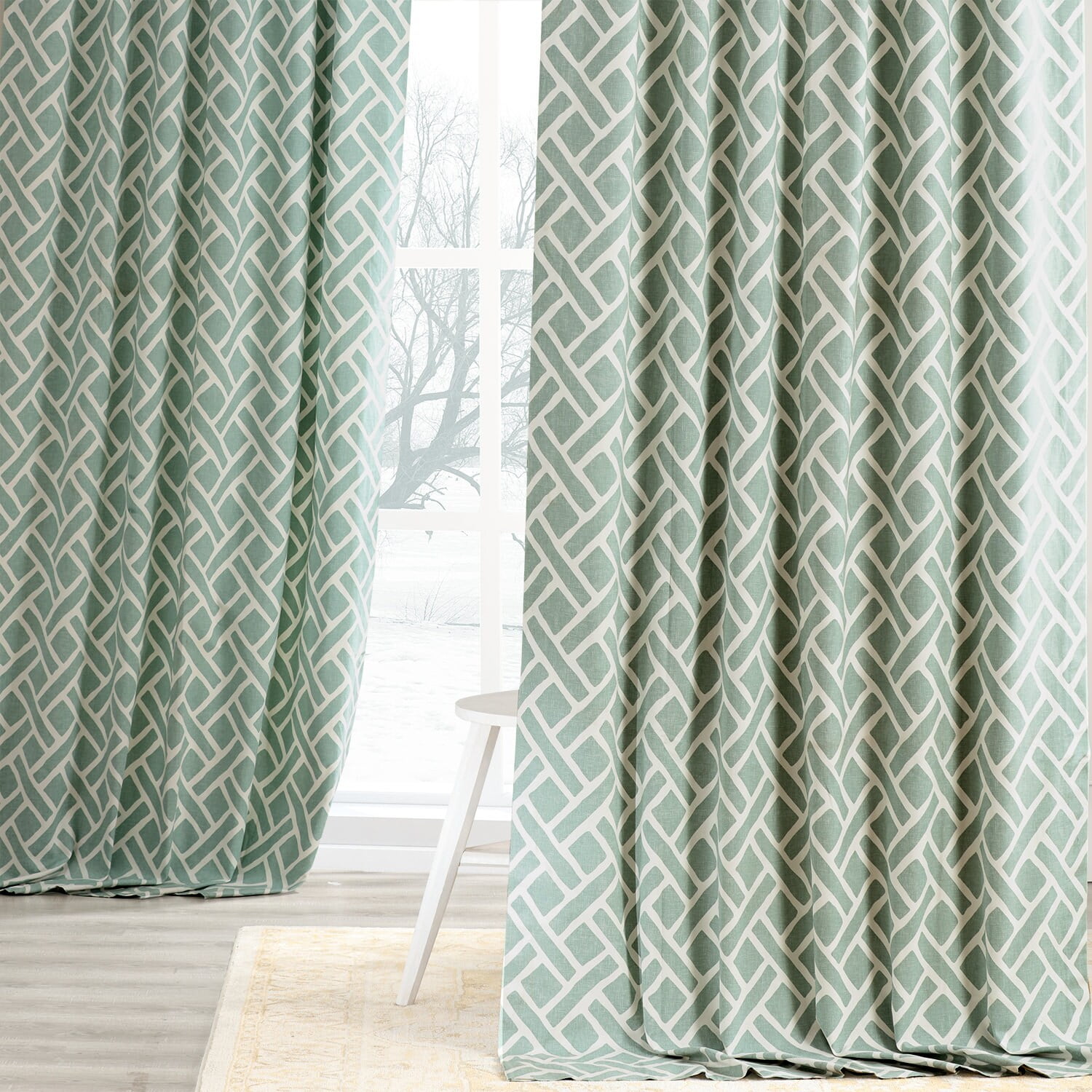 Aqua Geometric Cotton Room-Darkening Curtain Panel, 50" x 108"